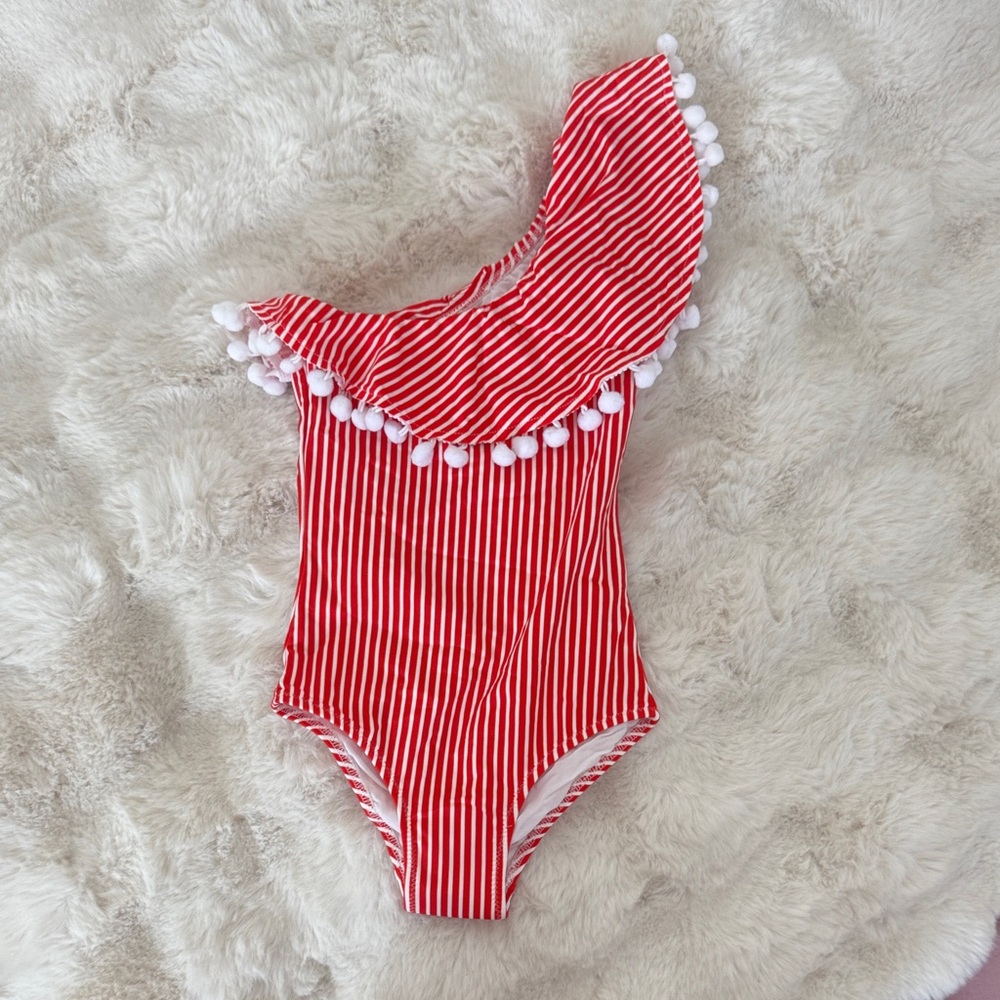 Stella Cove Red and White One-Shoulder Swimsuit